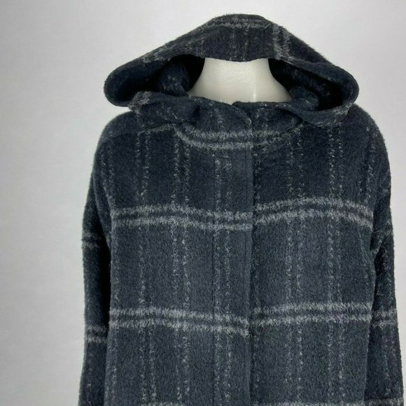 Eileen Fisher Chash Alpaca Blend Hooded Coat Lined Pockets Plaid Women XL NWT - Picture 3 of 16
